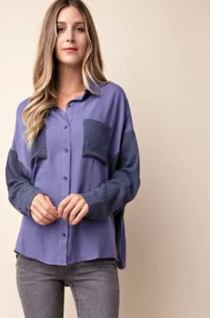 CONTRAST BUTTONDOWN PUR*