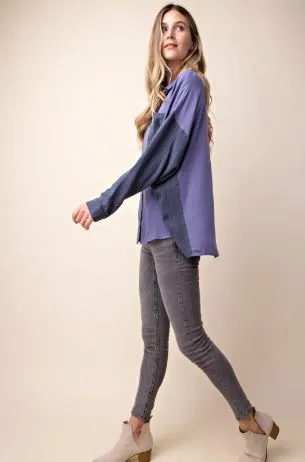 CONTRAST BUTTONDOWN PUR*