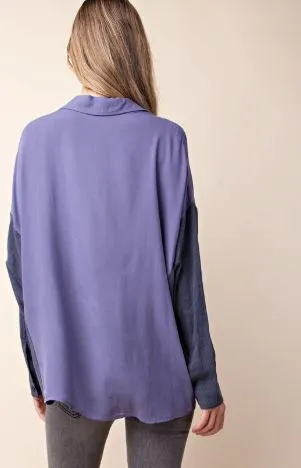 CONTRAST BUTTONDOWN PUR*