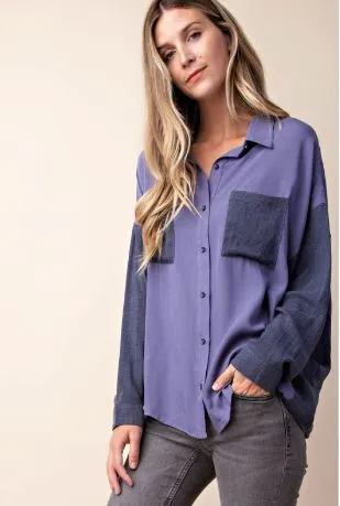 CONTRAST BUTTONDOWN PUR*