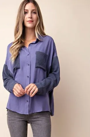 CONTRAST BUTTONDOWN PUR*