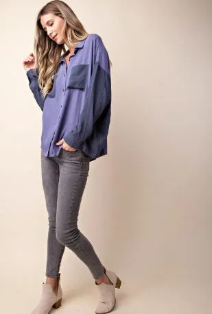CONTRAST BUTTONDOWN PUR*