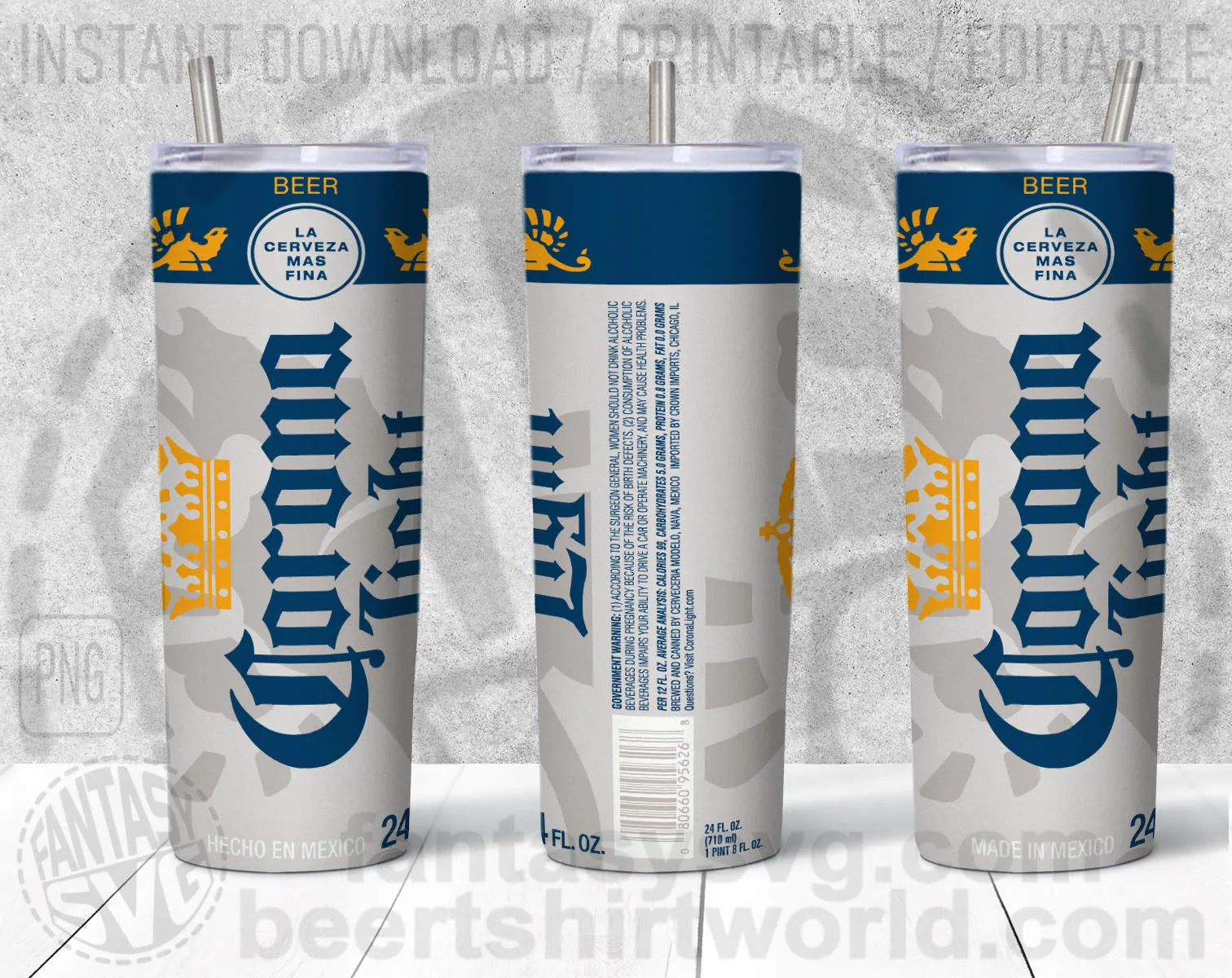 Corona Light Extra Beer Logo Inspired Unofficial Can Tumbler Wrap SVG PNG EPS AI Digital Cut Files Editable Printable