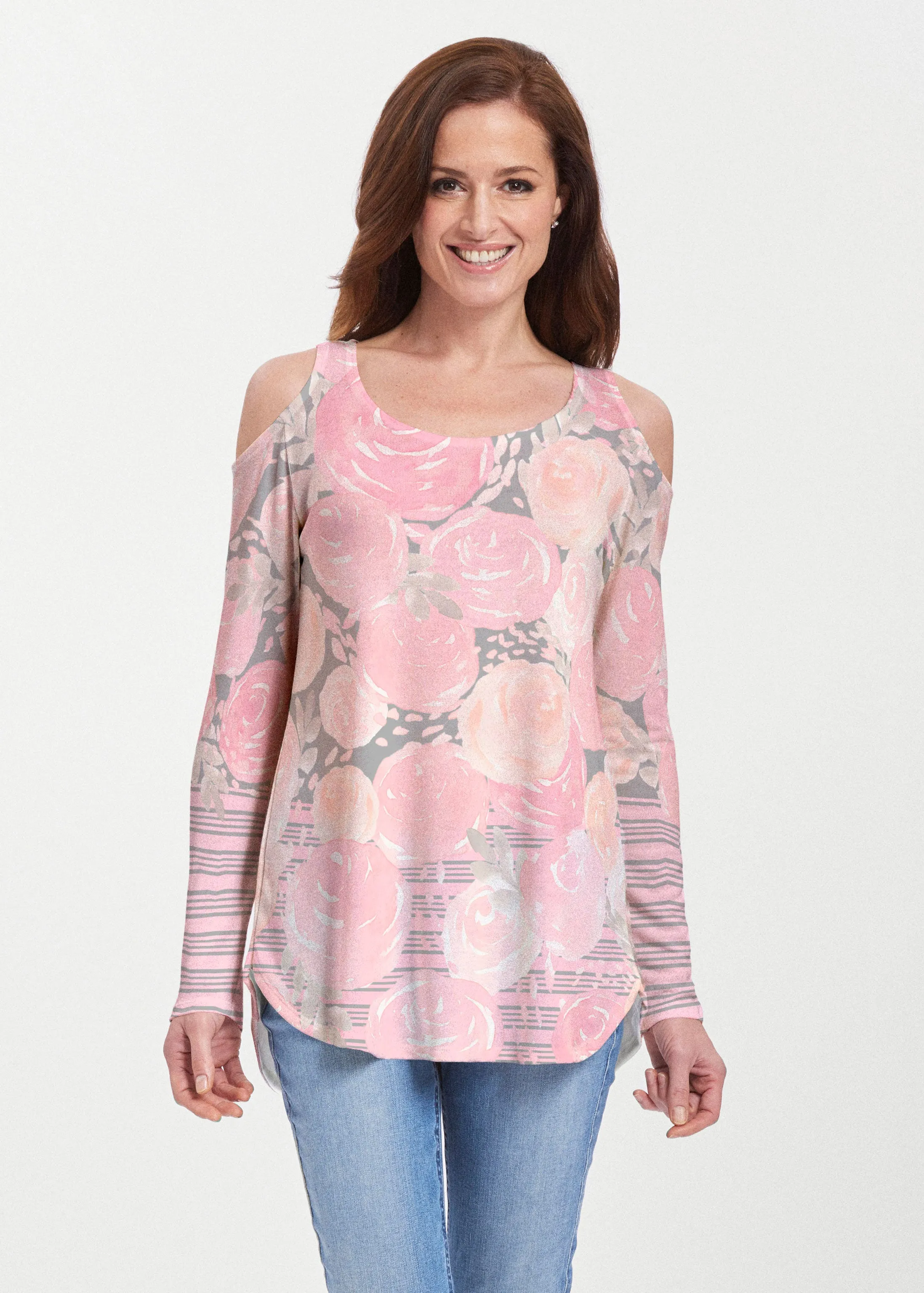 Corsage Pink (10153) ~ Butterknit Cold Shoulder Tunic