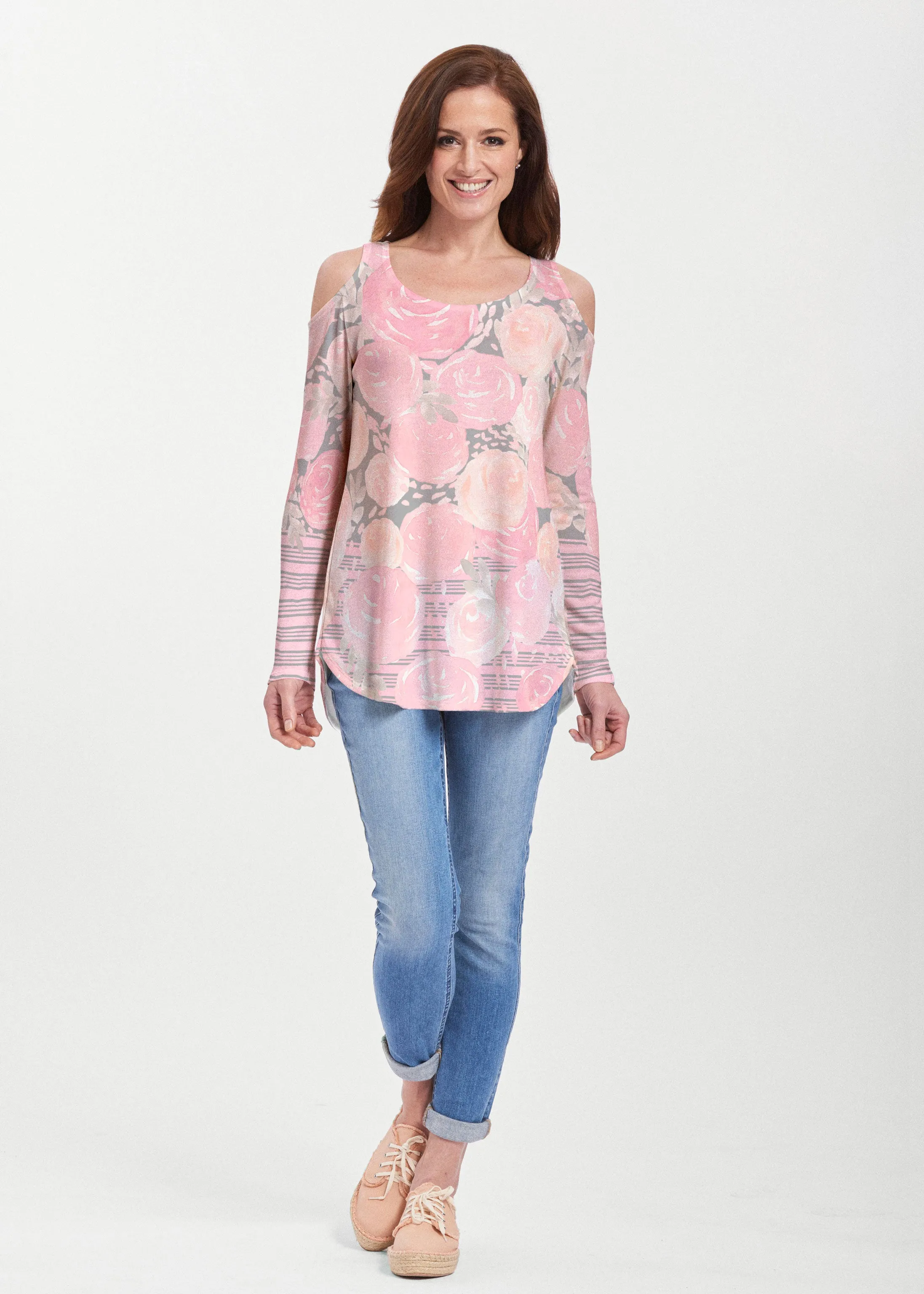 Corsage Pink (10153) ~ Butterknit Cold Shoulder Tunic