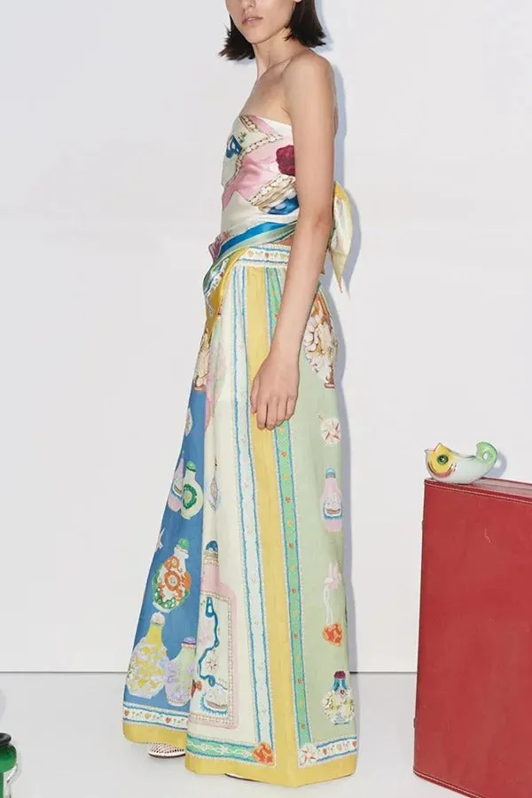 Creating Memories Linen Blend Unique Print Elastic Waist Pocket Wide Leg Pants