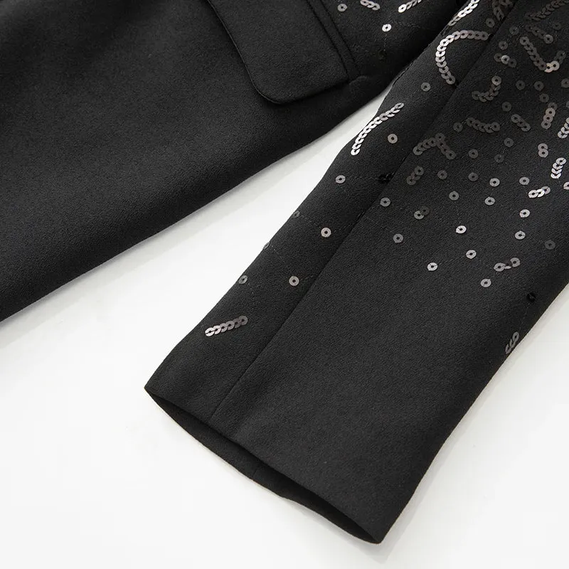 Delola Office Lady Suit Collar Long-Sleeved Sequin Suit Jacket Wide Leg Pants 2-Piece Set