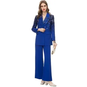 Delola Office Lady Suit Collar Long-Sleeved Sequin Suit Jacket Wide Leg Pants 2-Piece Set