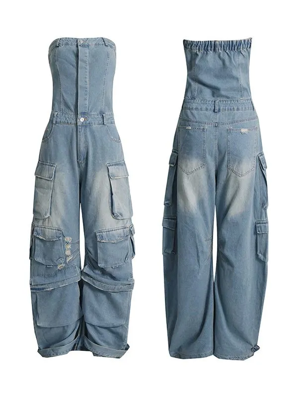 Denim Cargo Jumpsuit--Clearance