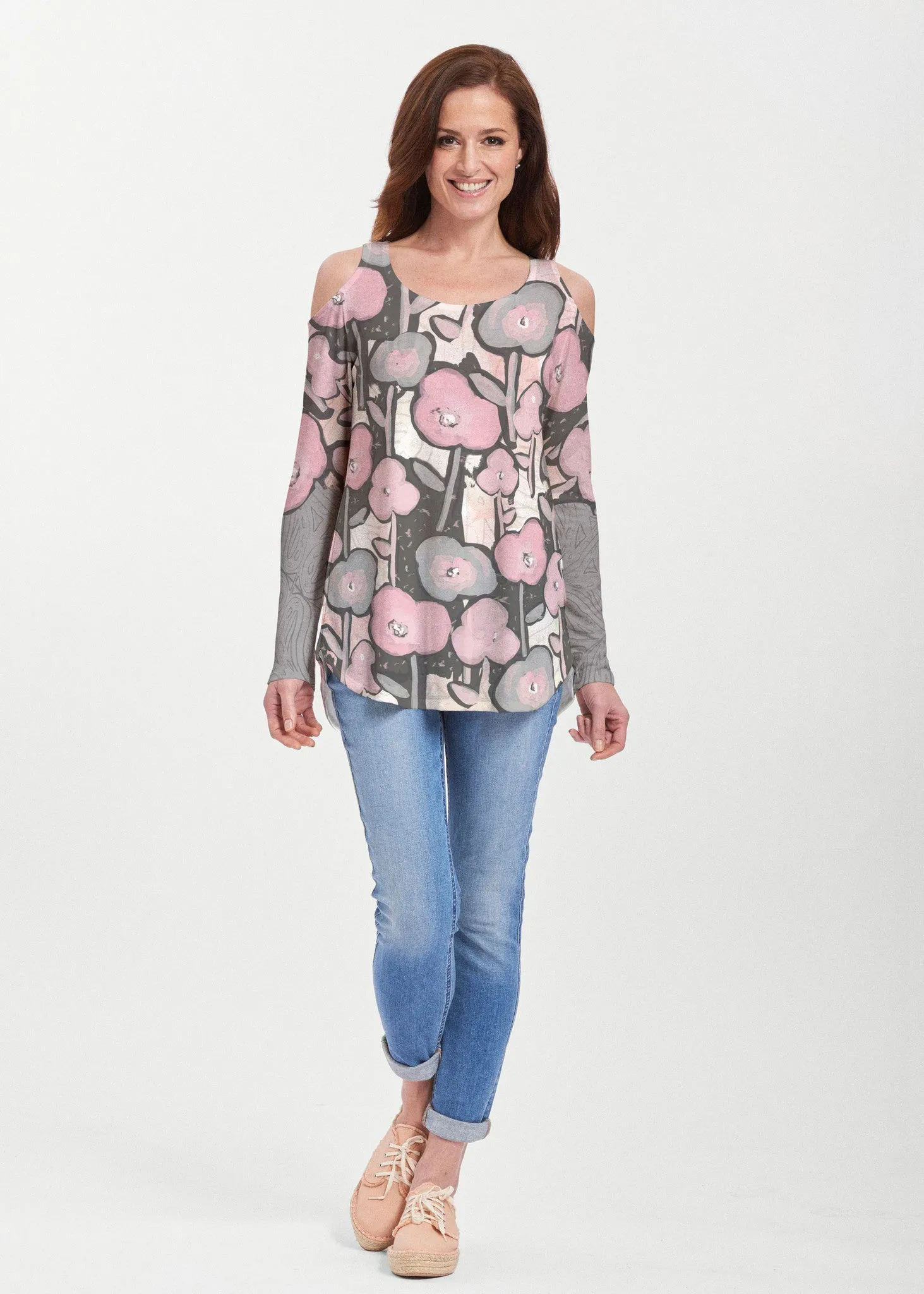 Desert Blooms Blush (17061) ~ Butterknit Cold Shoulder Tunic