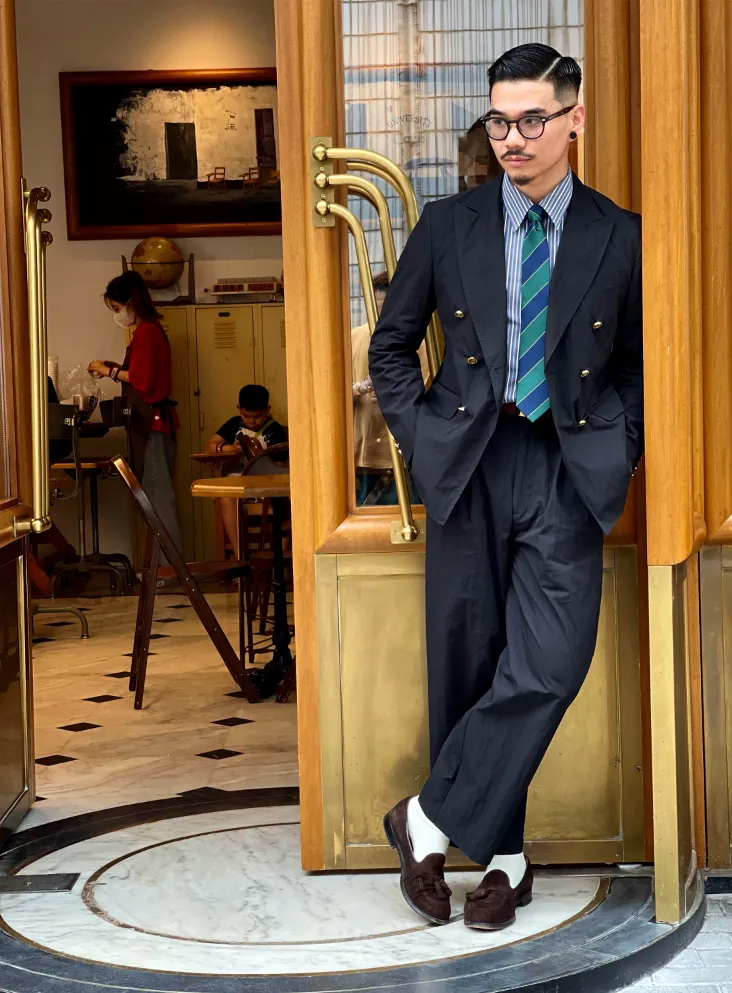 Double-Breasted Suit Jacket with Gold Buttons