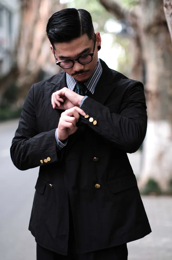 Double-Breasted Suit Jacket with Gold Buttons