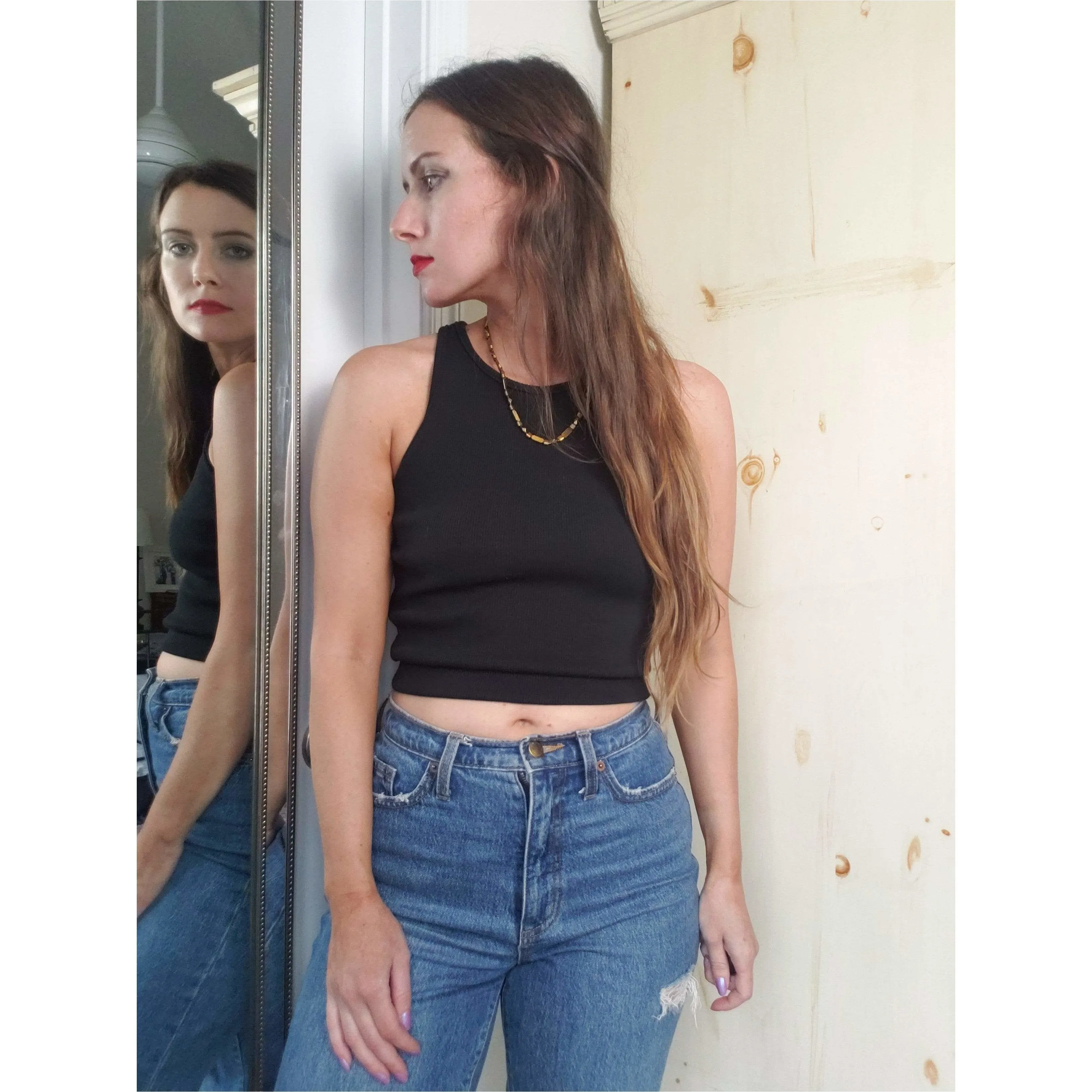 East Village Zero Waste Rib Crop Top - Black