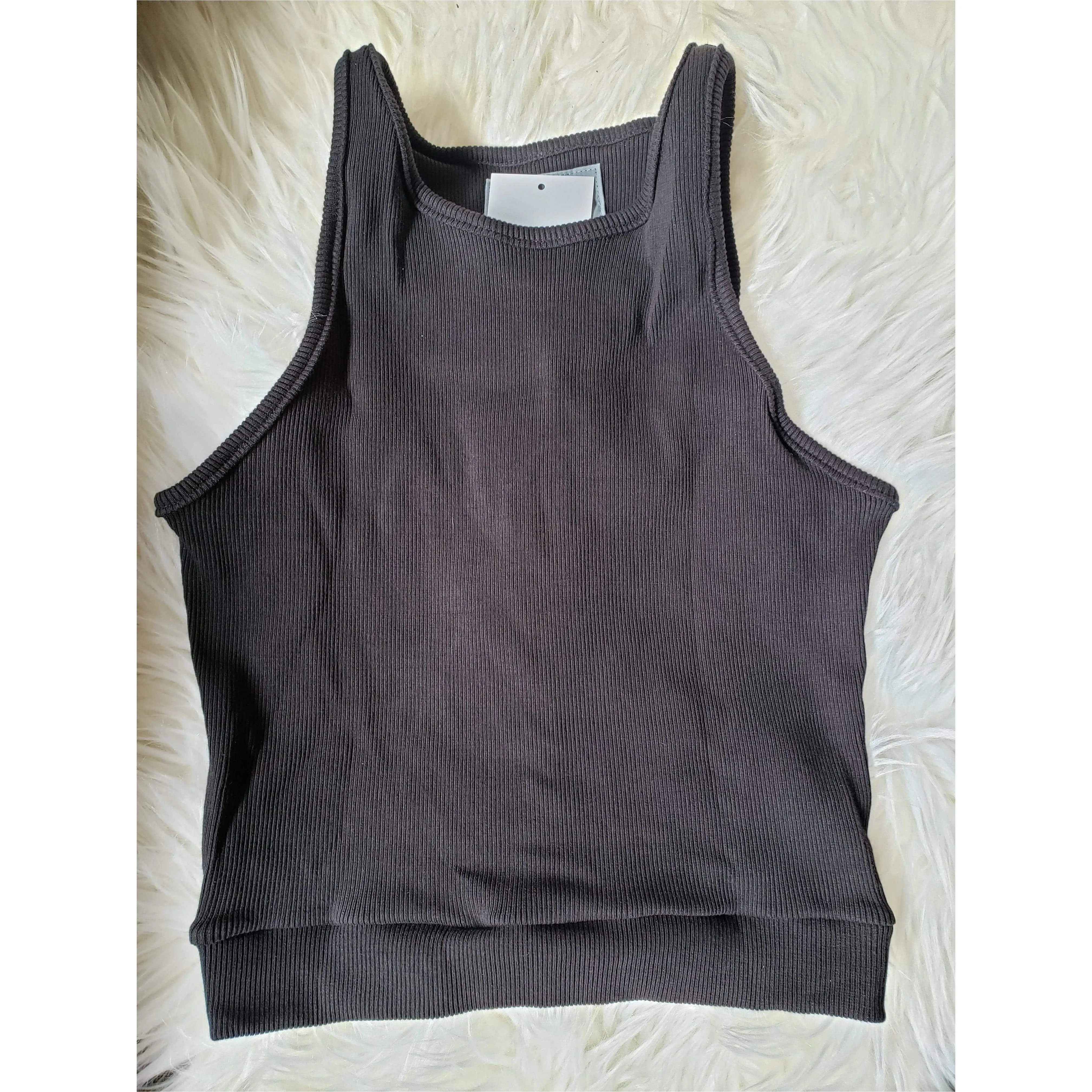 East Village Zero Waste Rib Crop Top - Black