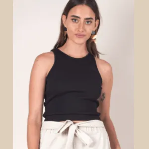 East Village Zero Waste Rib Crop Top - Black