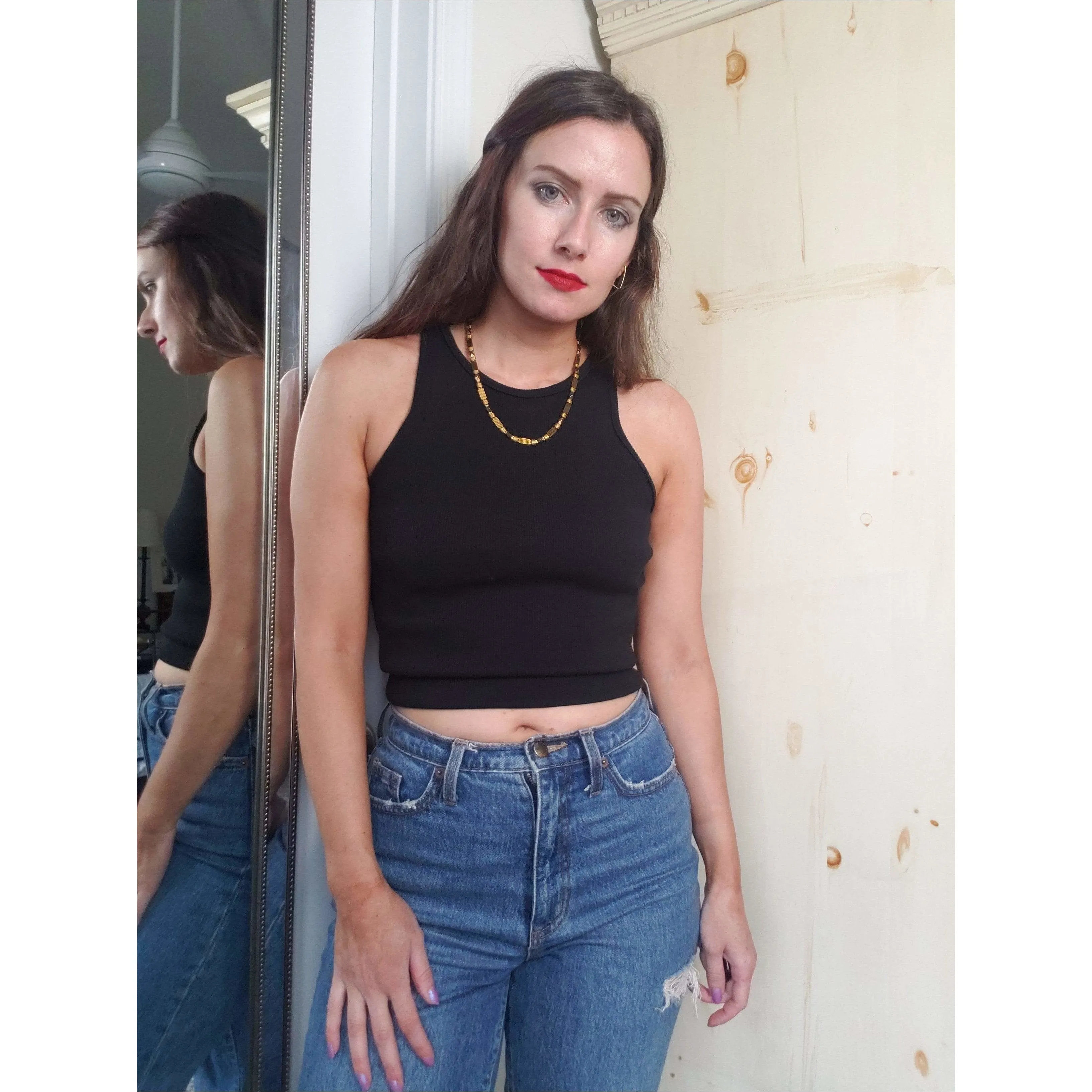 East Village Zero Waste Rib Crop Top - Black