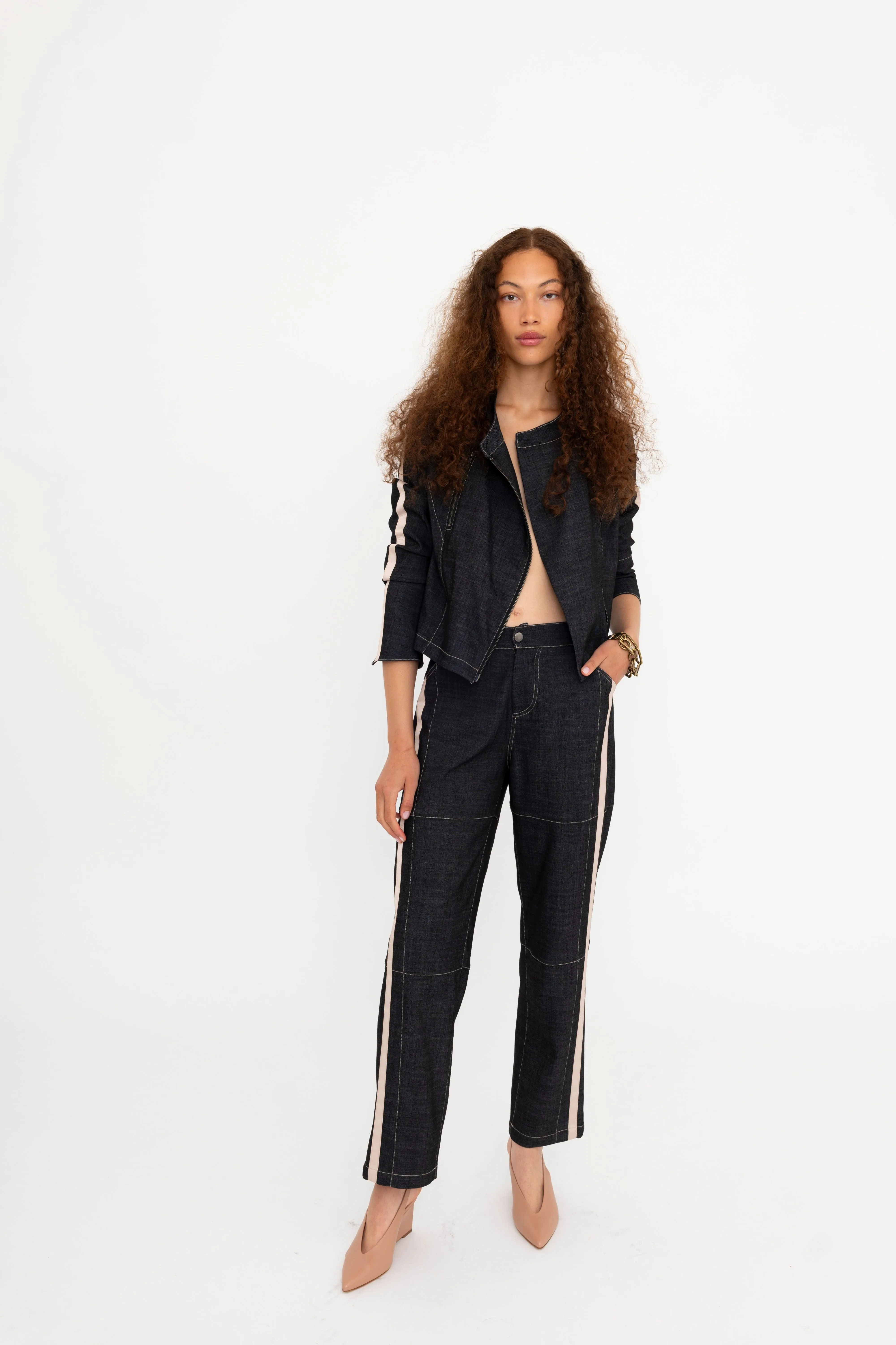 Eco Slub Denim Moto Jacket - BELLEMONT