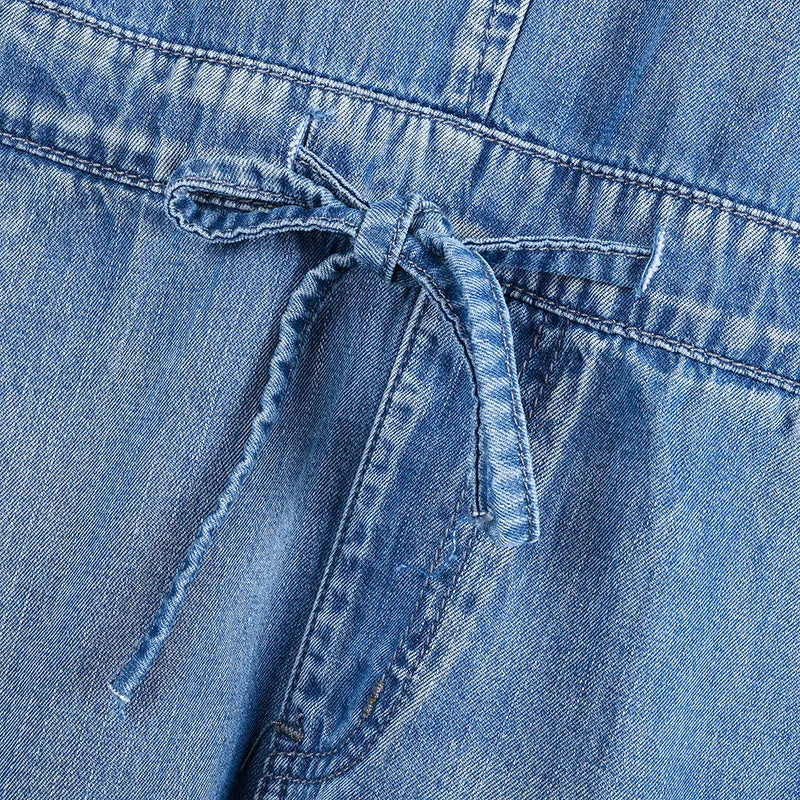Elastic Belt Denim Vest And One-piece Shorts