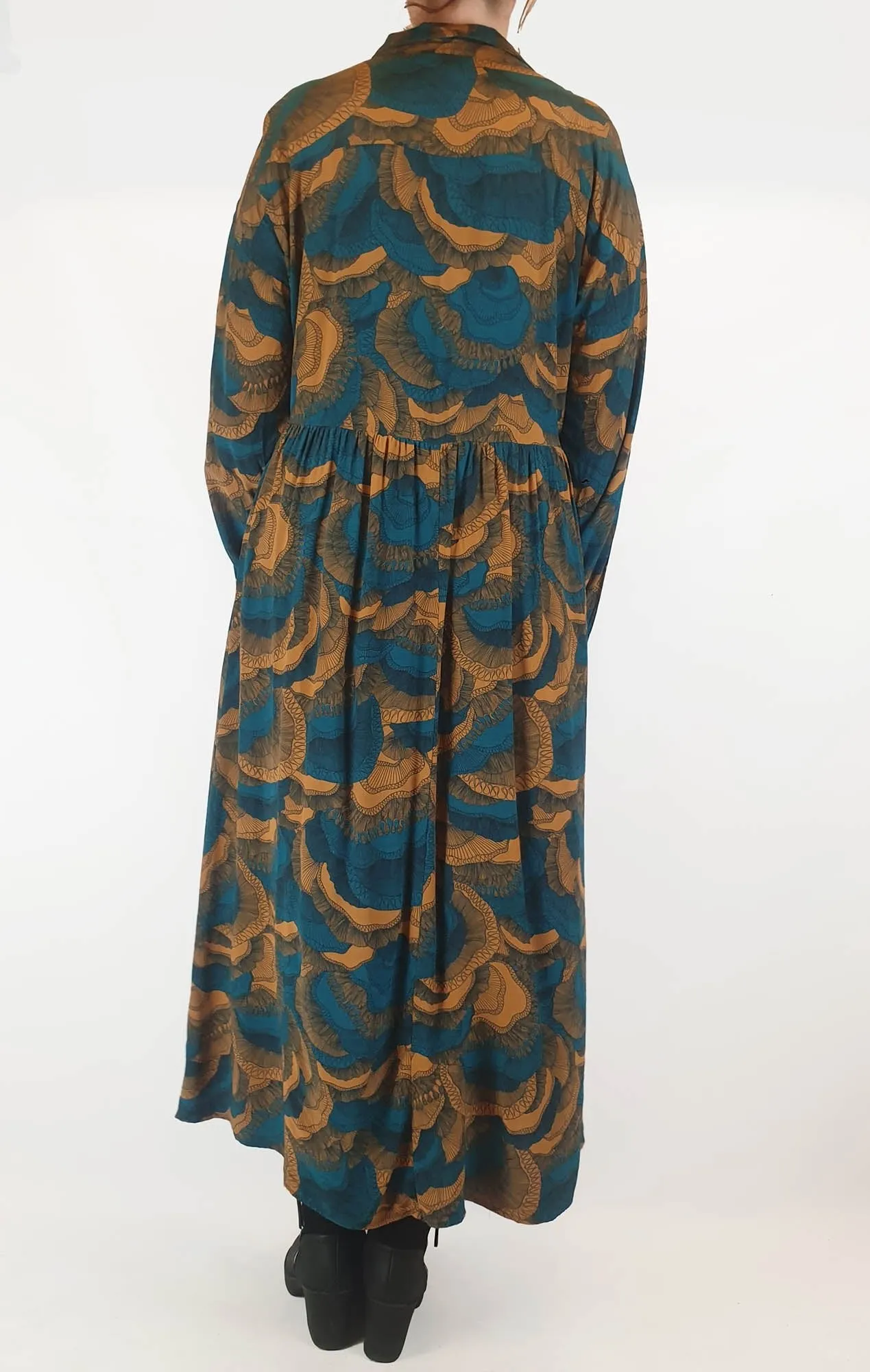 Elk blue floral print long sleeve maxi shirt dress size 12