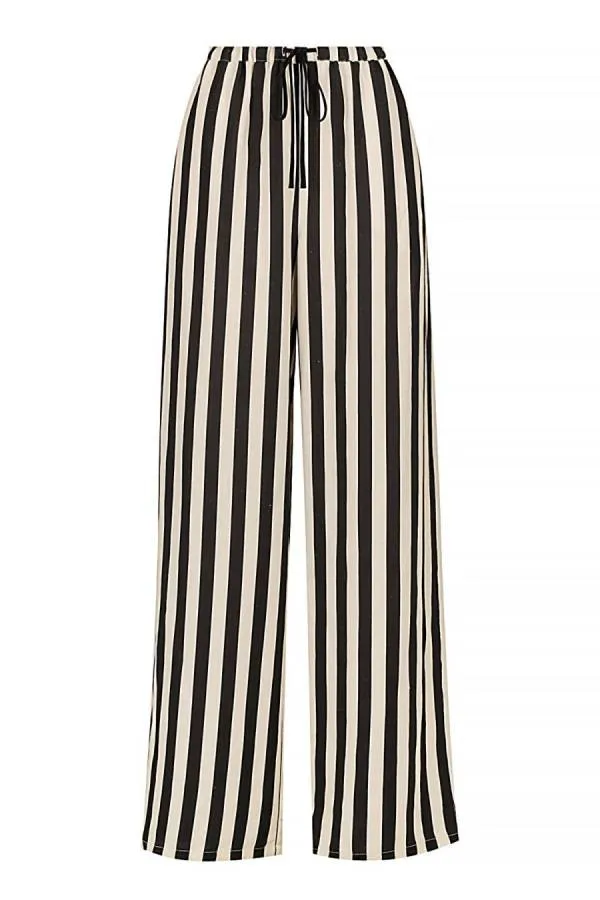 ERIKA STRIPED CASUAL SHIRT AND ELASTIC WAIST POCKET WIDE LEG PANTS SET