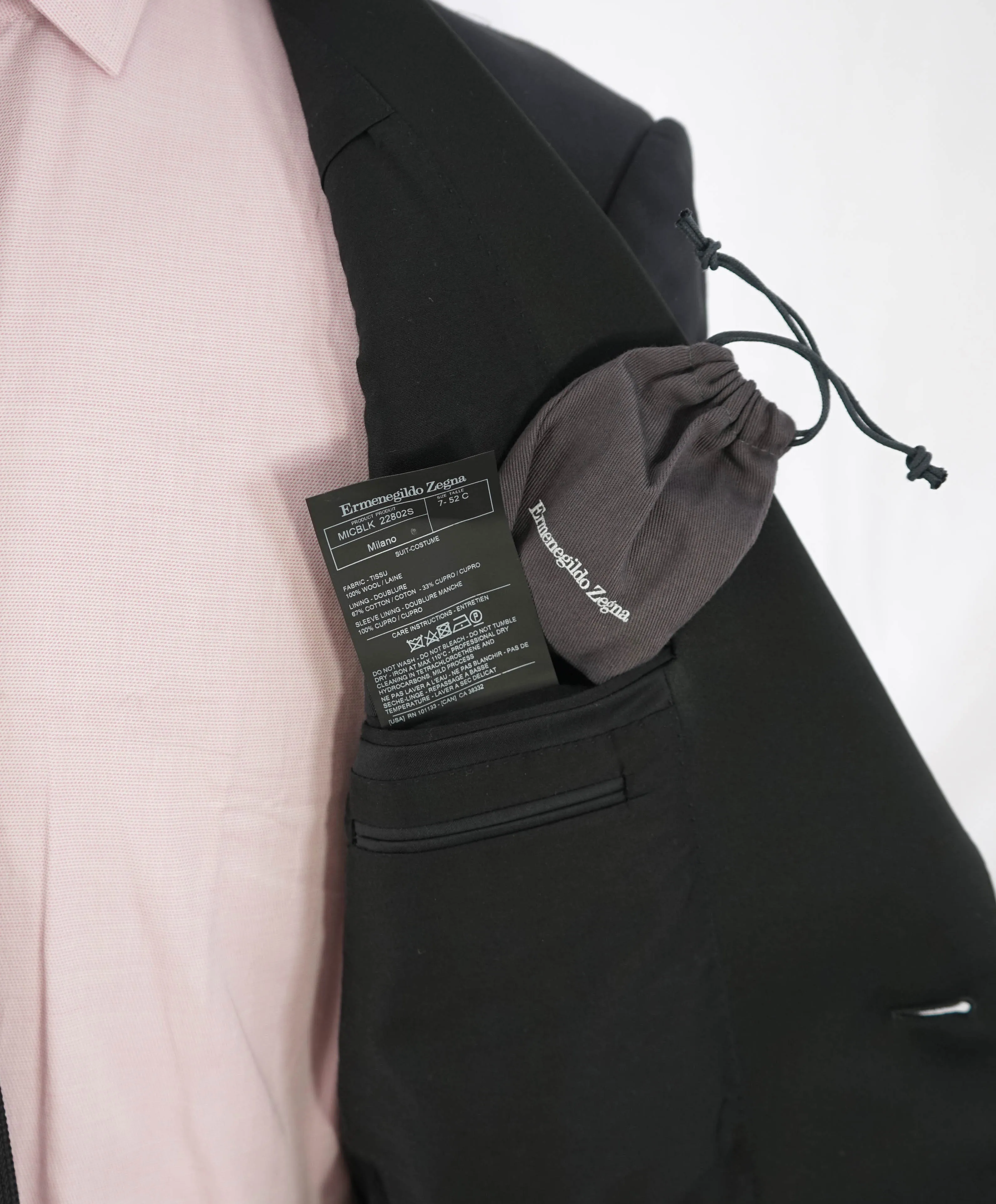 ERMENEGILDO ZEGNA -"MICRONSPHERE MILA" PEAK LAPEL Black Tuxedo - 42S
