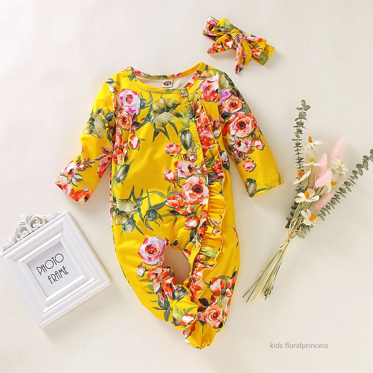 Floral Footed Romper with Headband Set 9M-18M