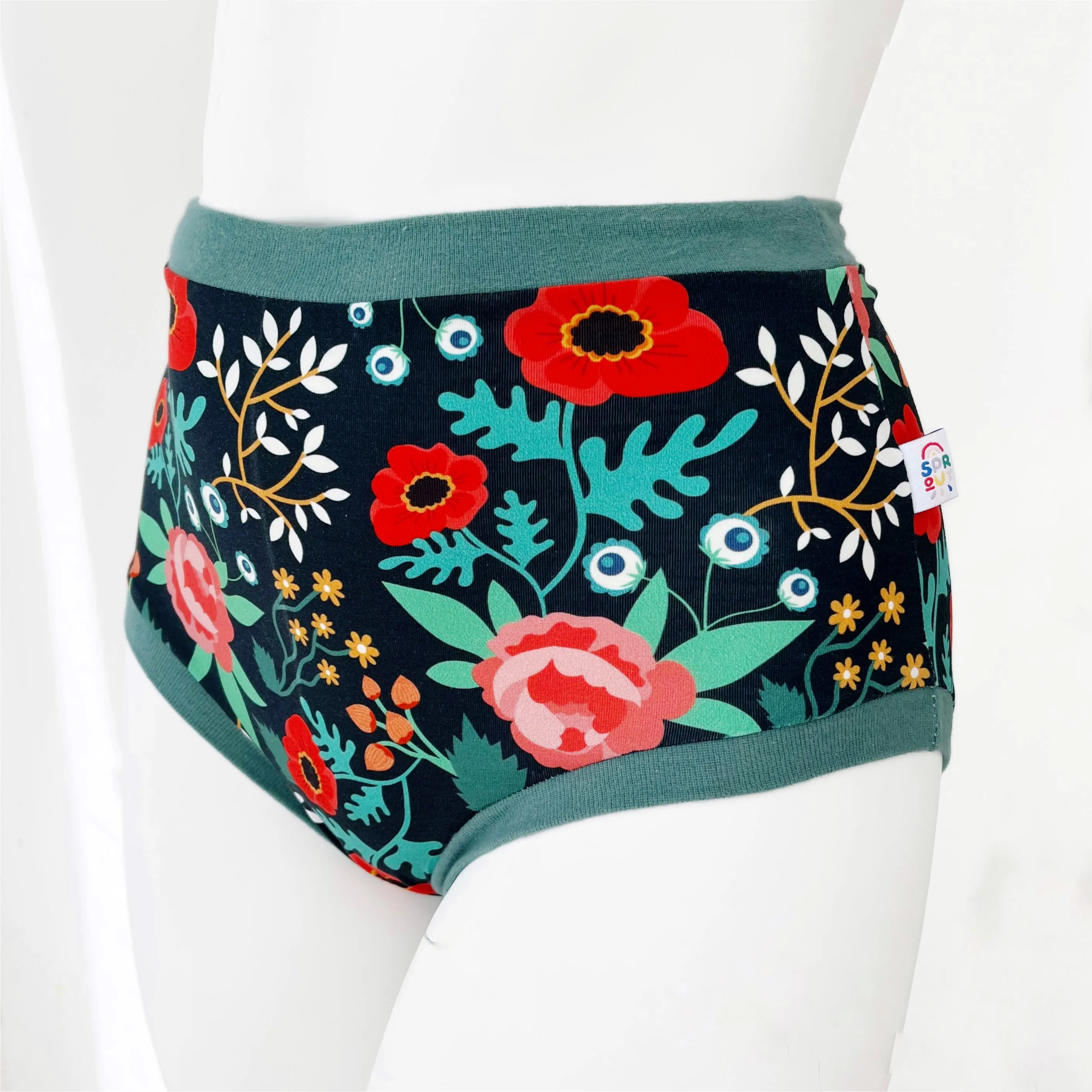 Floral High Waisted Adult Pants | Women's Knickers | Organic Cotton Underwear