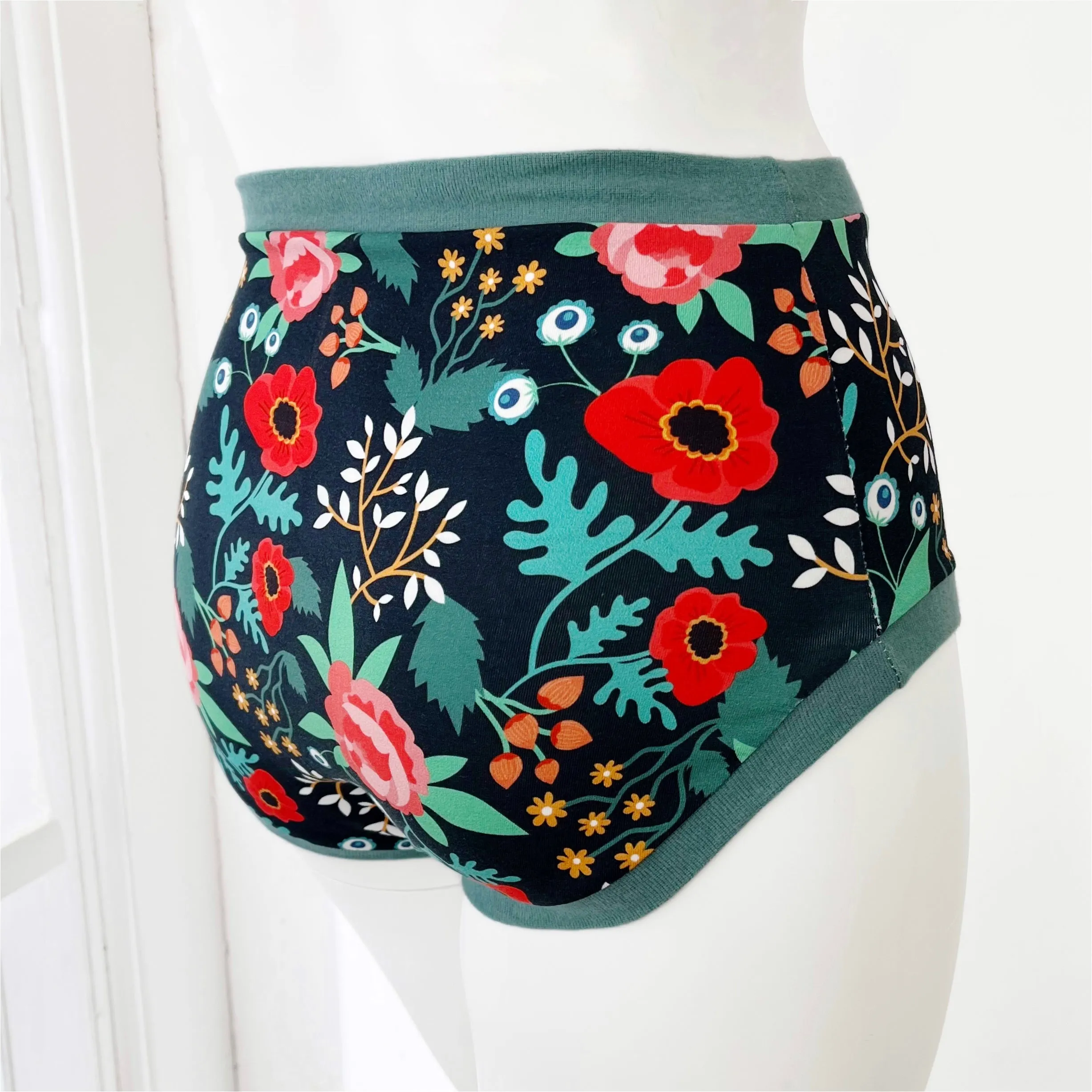 Floral High Waisted Adult Pants | Women's Knickers | Organic Cotton Underwear