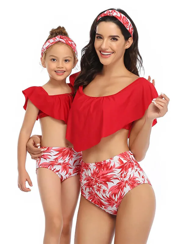Floral Off Shoulder Mommy And Me Matching Bikinis