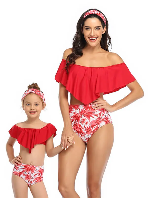 Floral Off Shoulder Mommy And Me Matching Bikinis