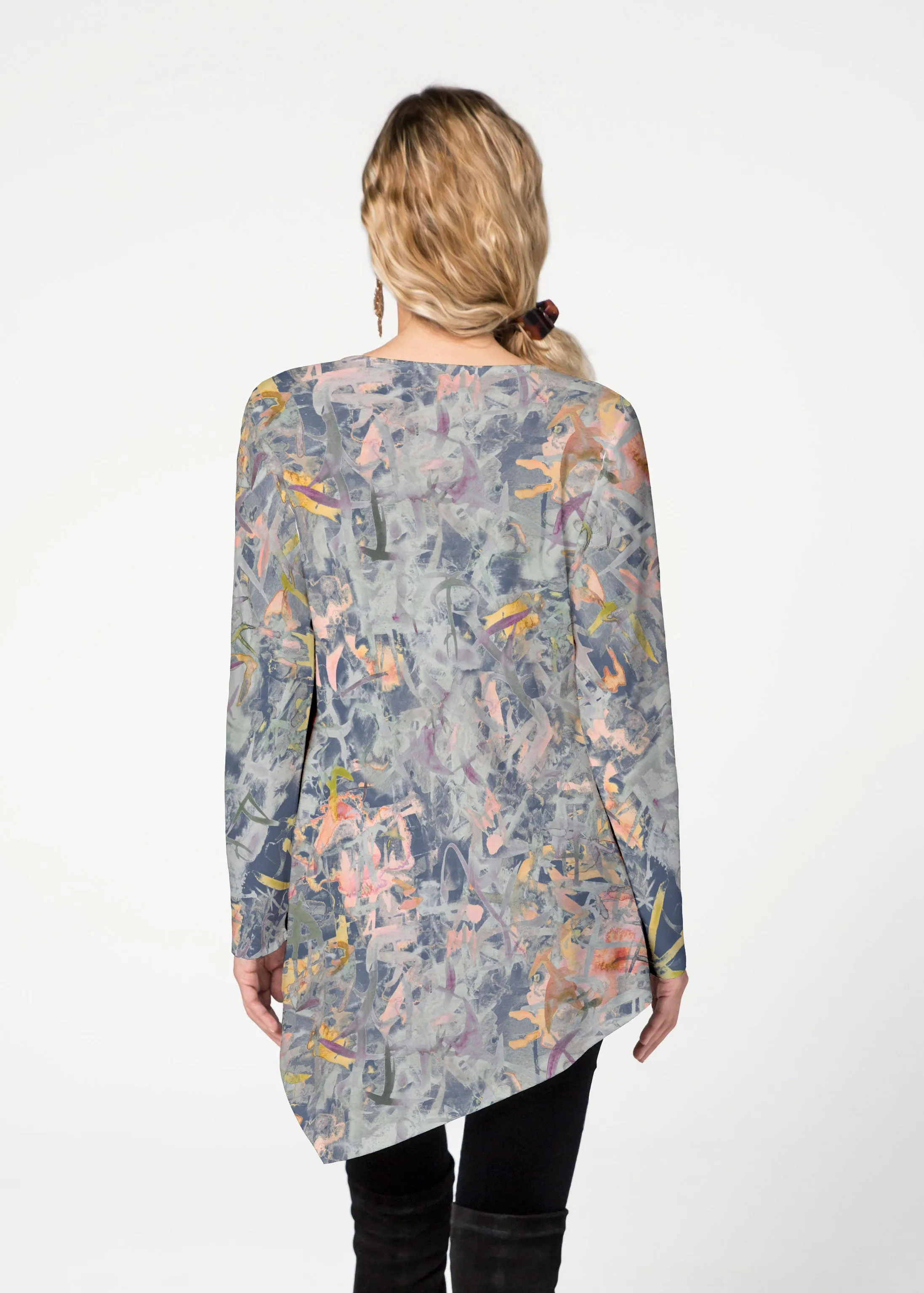Floral Strokes Navy (7663) ~ Asymmetrical French Terry Tunic