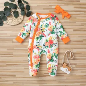 Floral Zip Romper Jumpsuit   Headbands Set