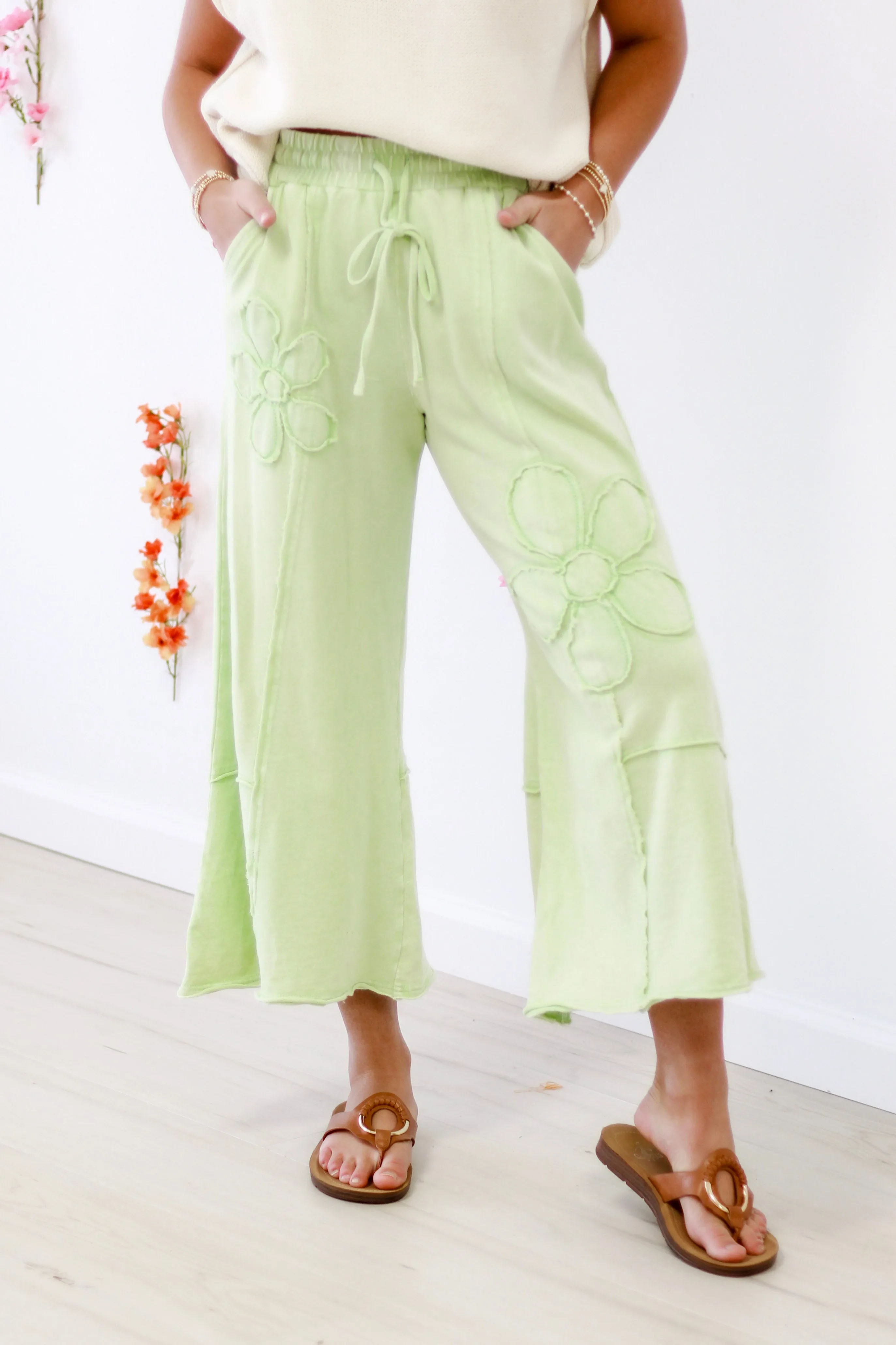 Flower Power Terry Knit Pants in Apple Cider