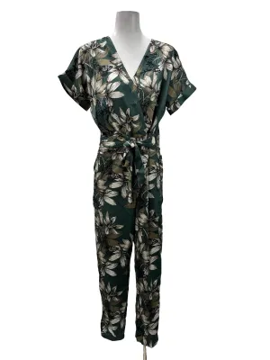 Forest Green V-Neck Floral Print Jumpsuit