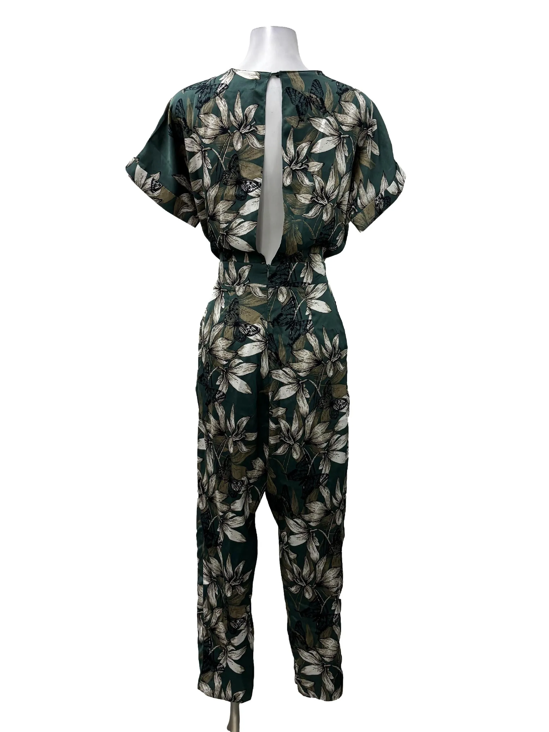 Forest Green V-Neck Floral Print Jumpsuit