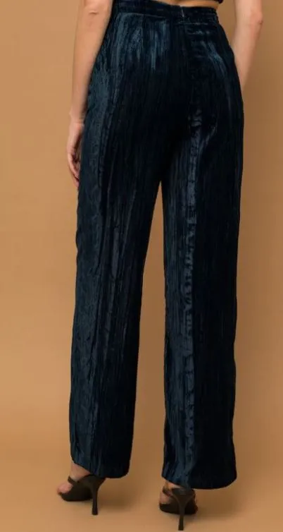 Gilli Dark Teal Crushed Velvet Wide Leg Pants