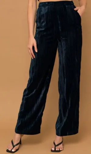 Gilli Dark Teal Crushed Velvet Wide Leg Pants