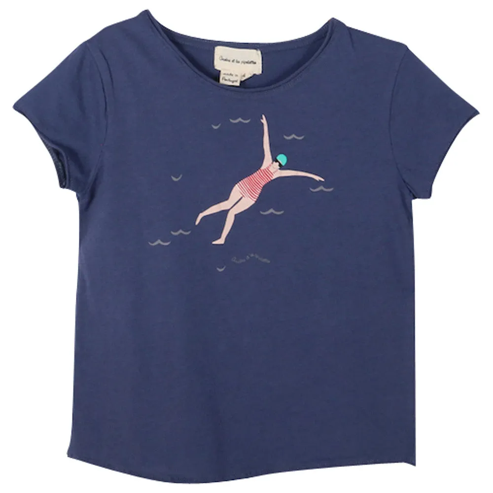 Girls Navy Blue Baigneuse T Shirt