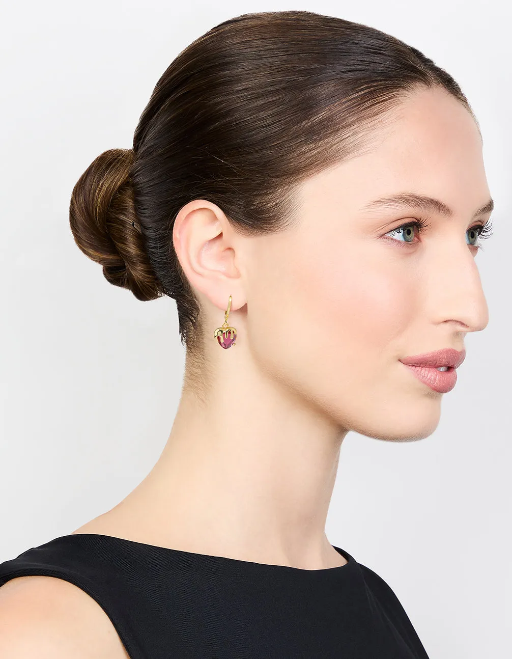 Gold Melting Pink Heart Drop Earrings