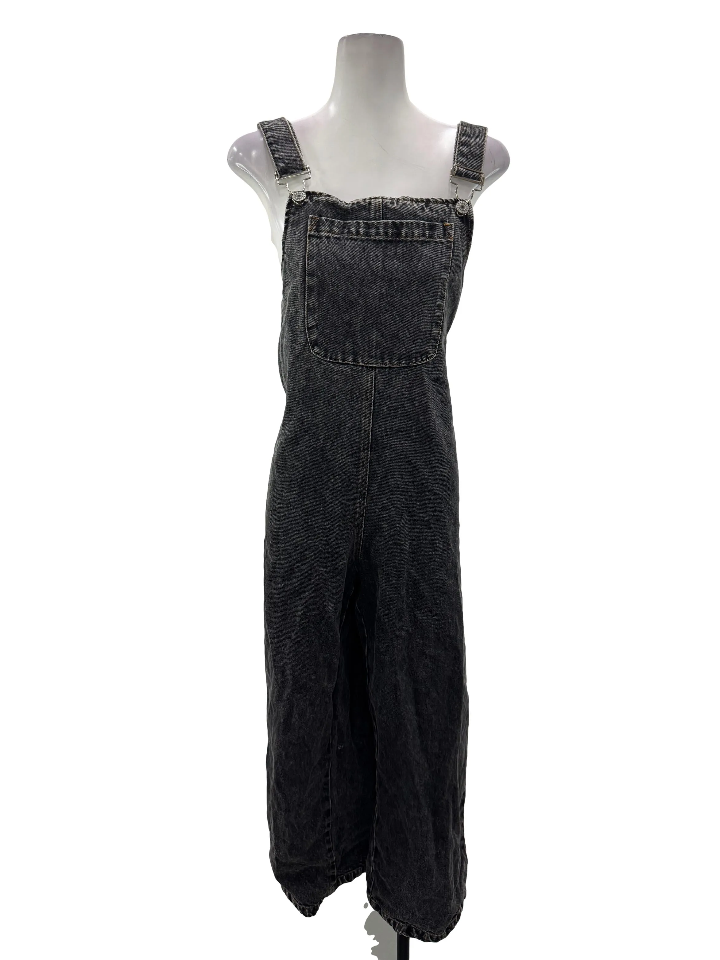 Grey Denim Cross Back Overall Jumpsuit