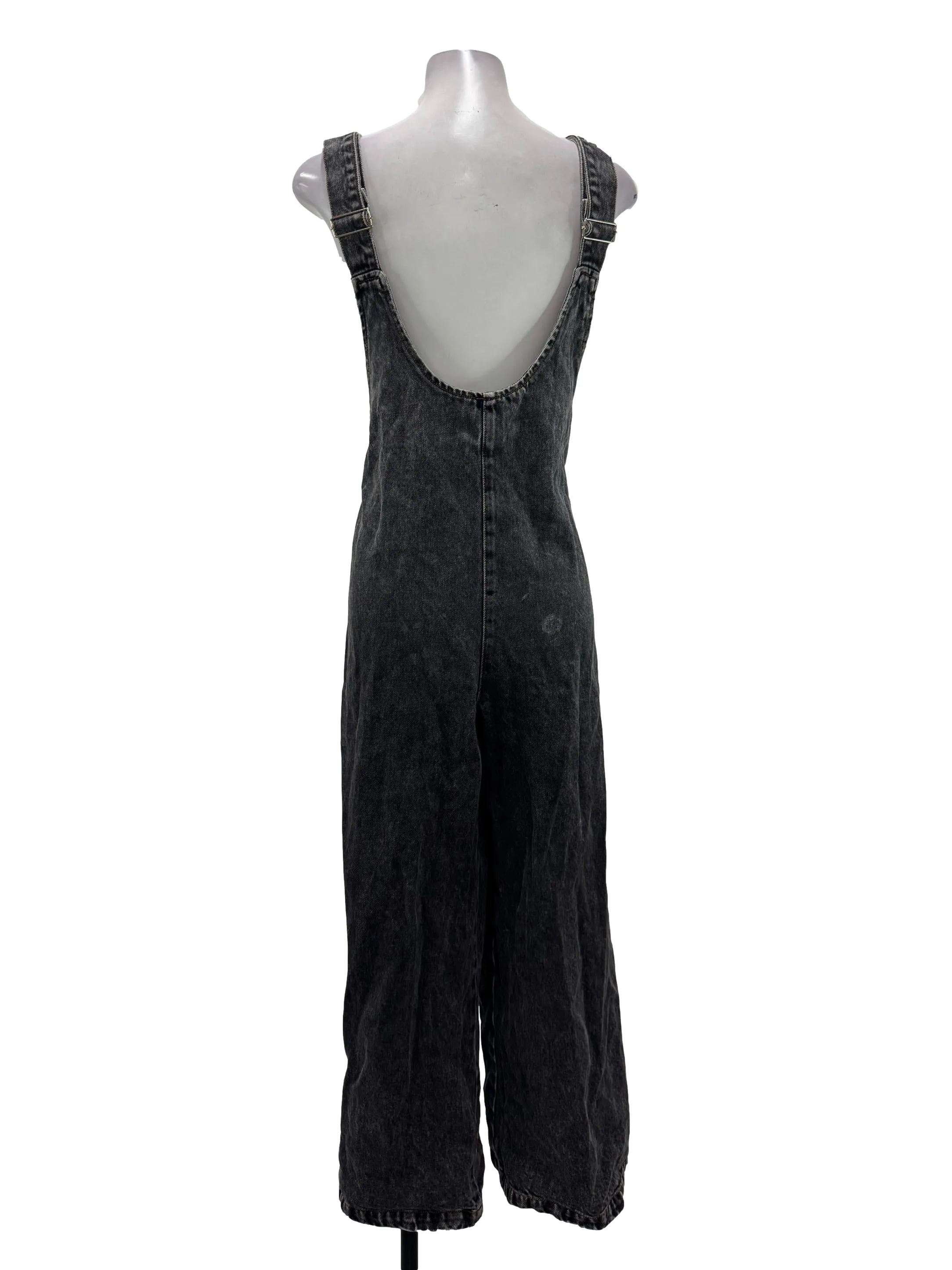Grey Denim Cross Back Overall Jumpsuit