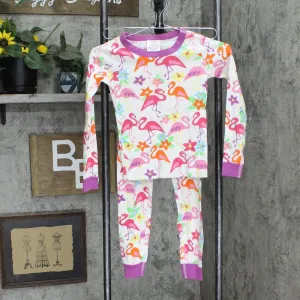 Hanna Andersson Girls Knit 2-Piece Shirt Pants Pajama Sleep Set White Multi 8