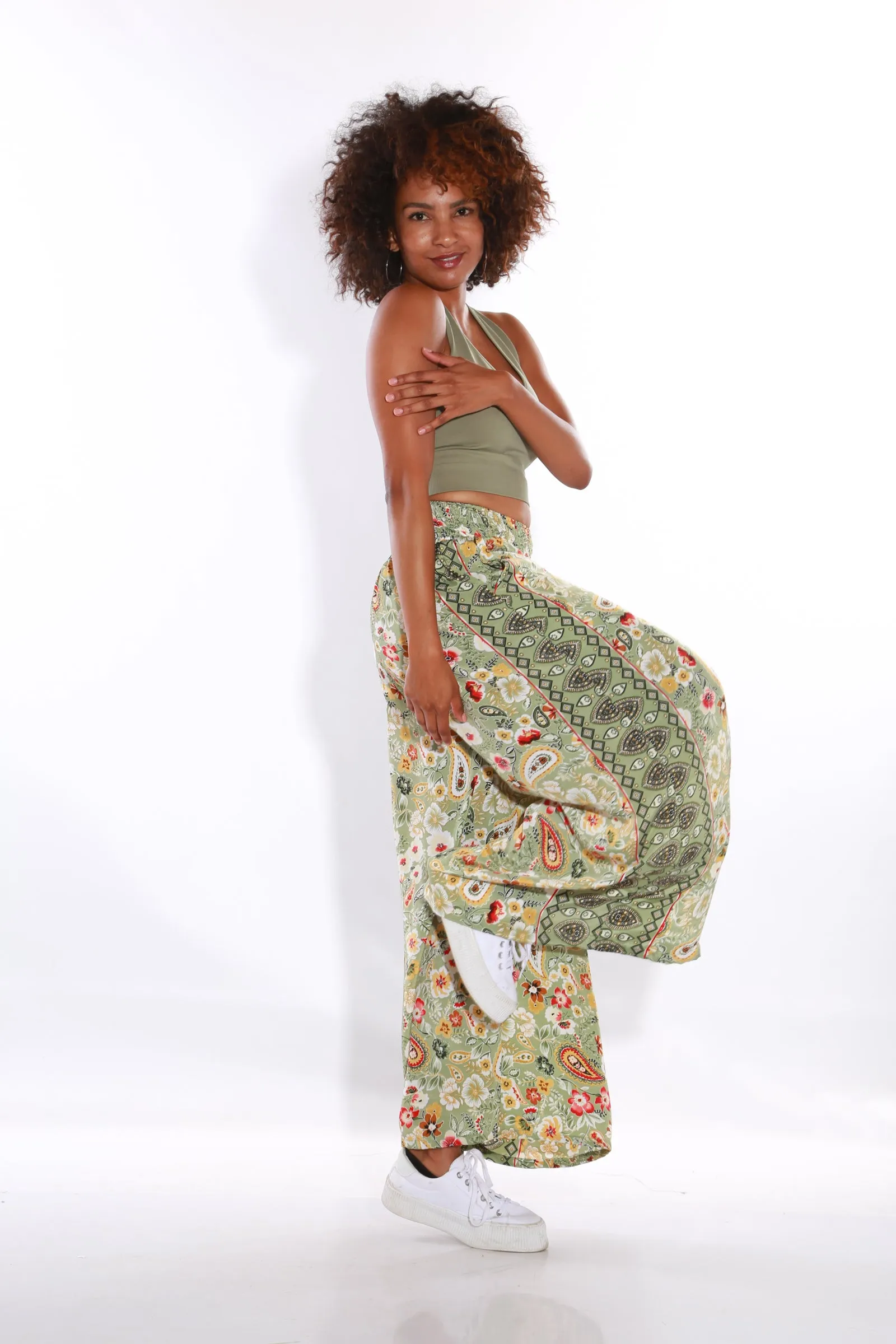 Happy Pants wide leg Boho palazzo pants - Olive