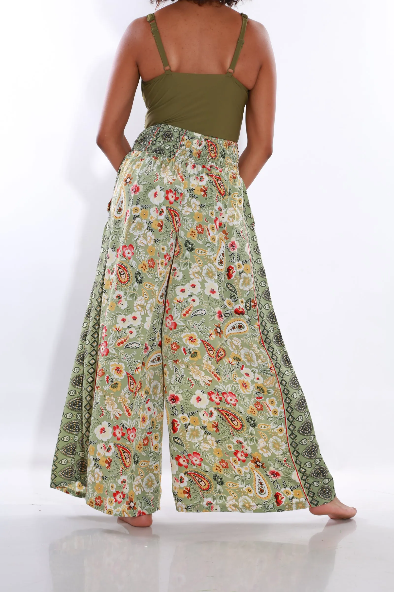 Happy Pants wide leg Boho palazzo pants - Olive
