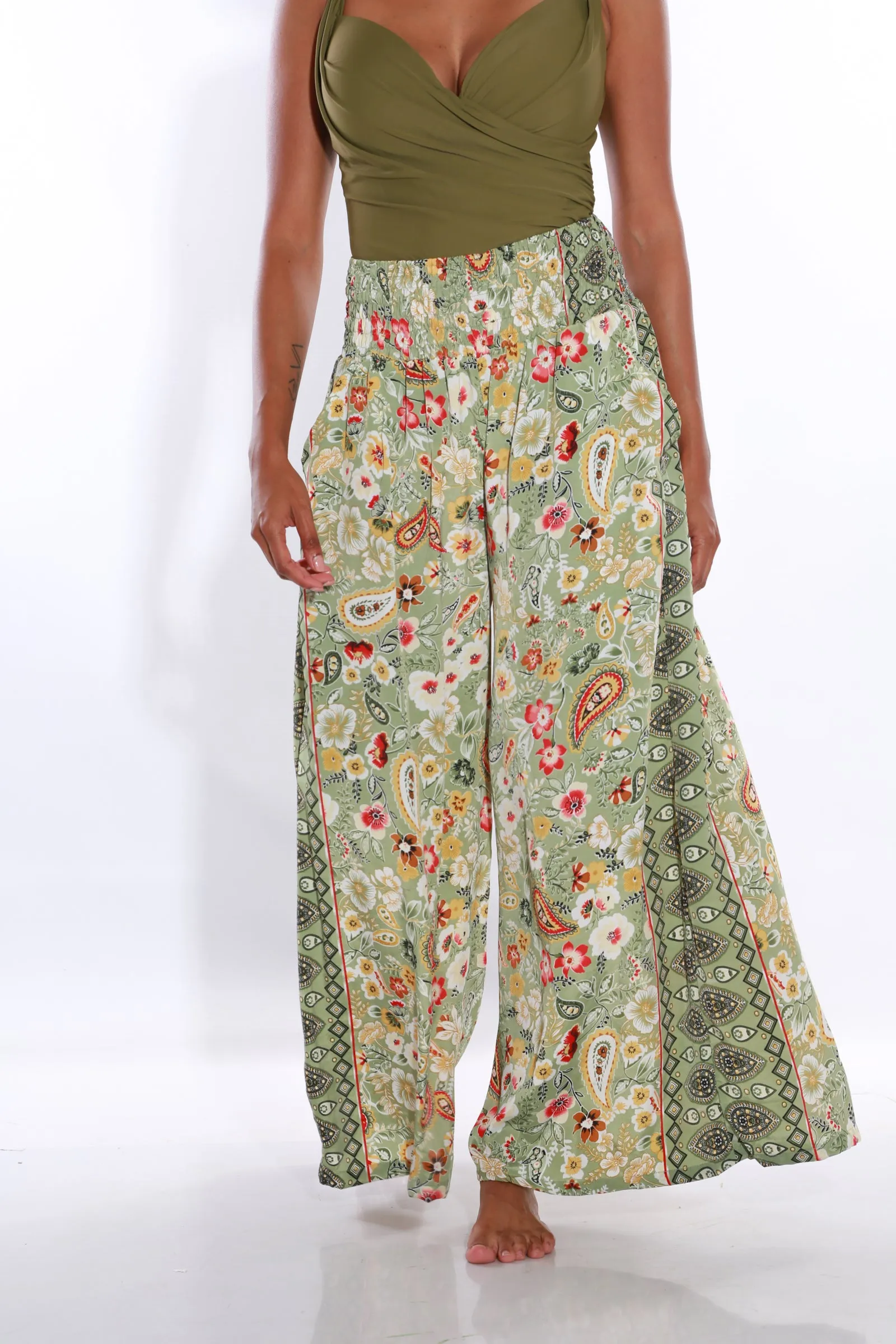 Happy Pants wide leg Boho palazzo pants - Olive