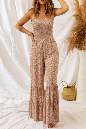 Hazel Blues® | Floral Spaghetti Strap Smocked Wide Leg Jumpsuit