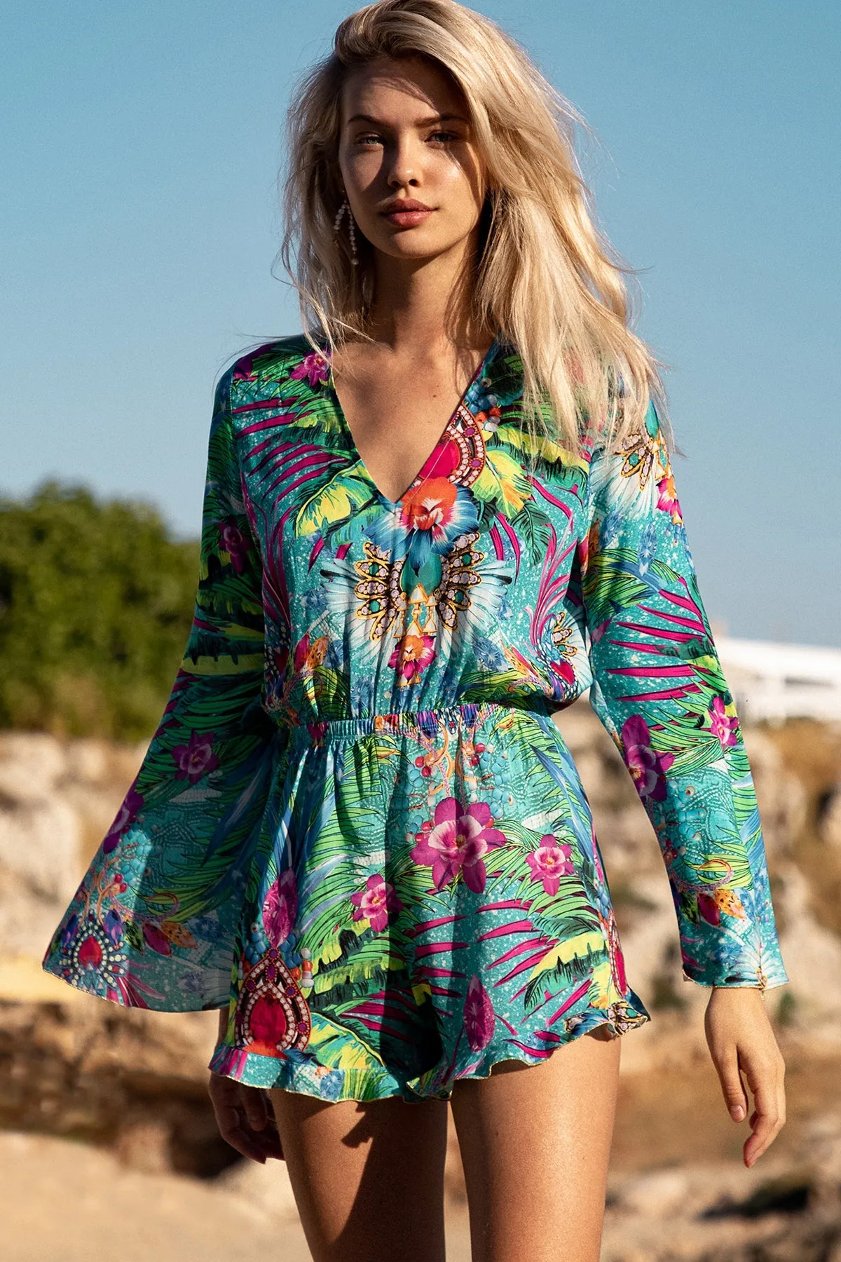 HIDDEN GEMS - Bell Sleeve Romper • Multicolor