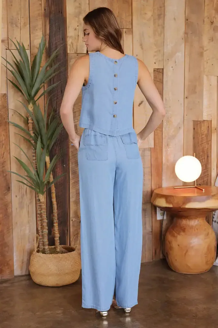 HIGH WAIST CHAMBRAY PANTS
