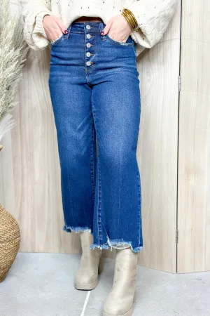High Waisted Button Fly Destroy Hem Crop Jeans *Final Sale*