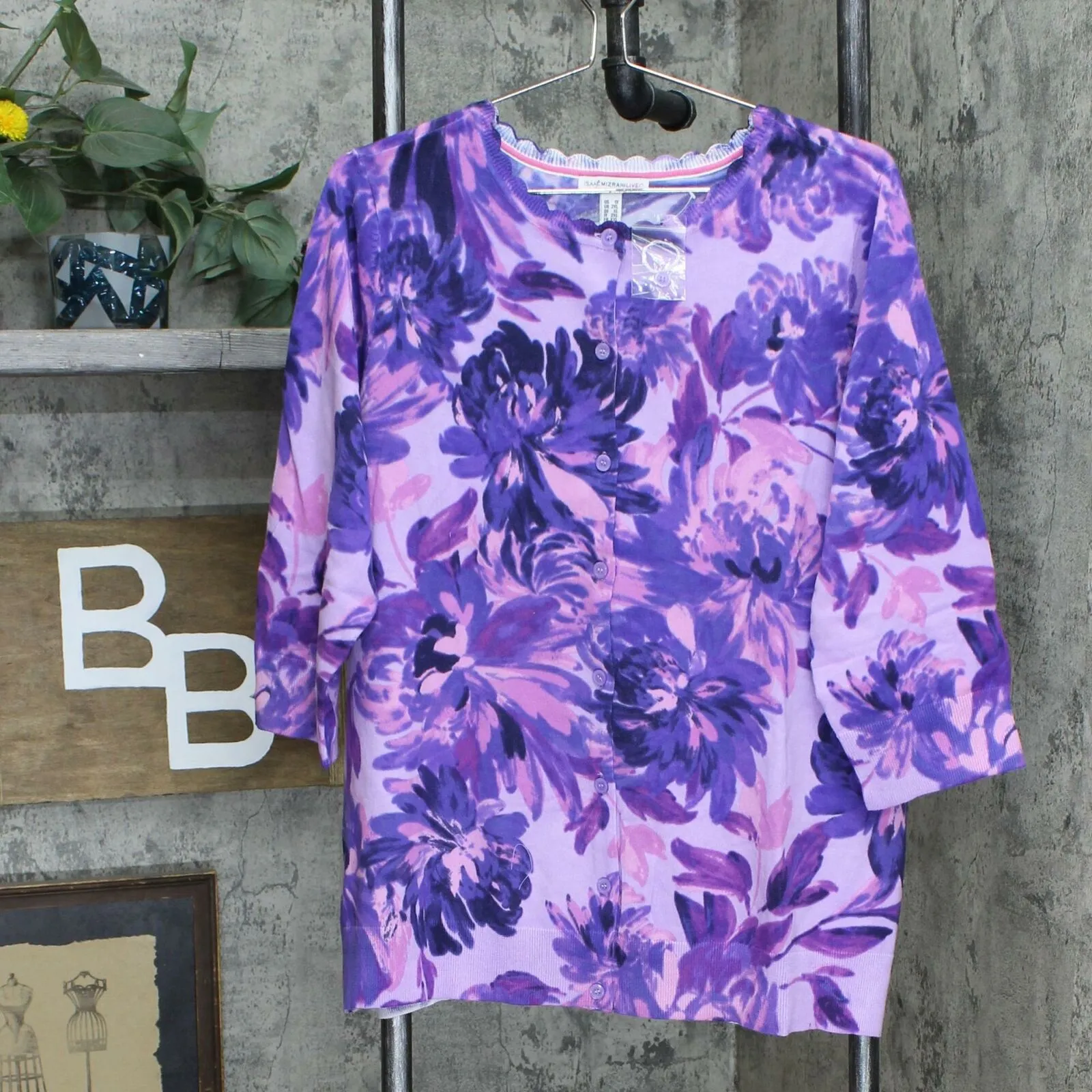 Isaac Mizrahi Live! Plus Size Watercolor Floral Cardigan Sweater